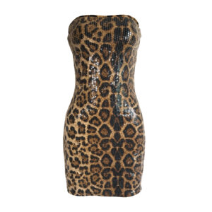 پیراهن یقه دکلته زنانه بوتگا ونتا مدل پلنگی  رنگ قهوه‌ای